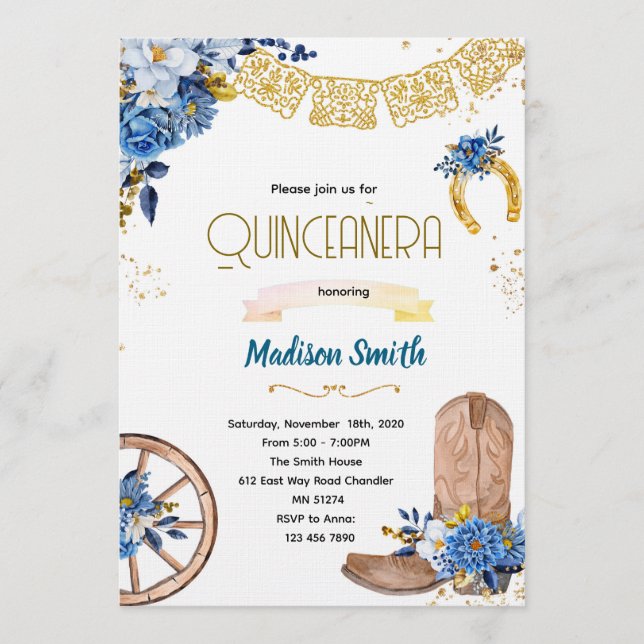 Invitation pour une Quinceañera Wild West avec fle (Devant)
