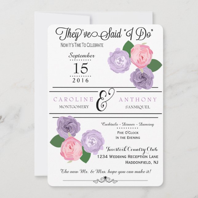 Invitation pour une réception de mariage avec des  (Devant)