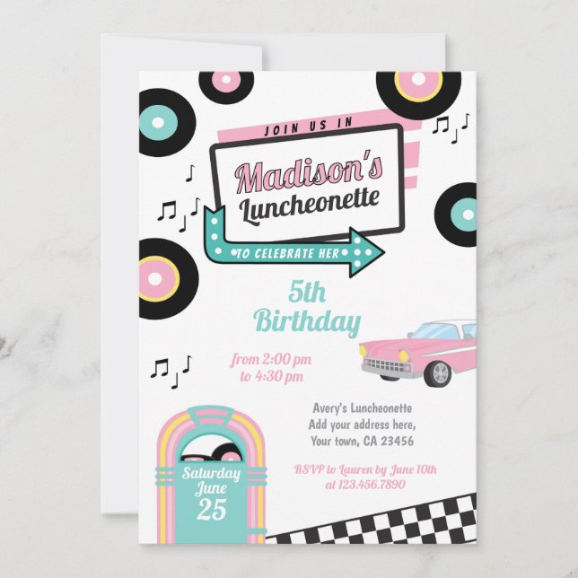 Invitation pour une soirée au diner rétro Luncheon (Devant)