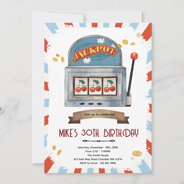 Invitation pour une soirée casino jackpot (Devant)