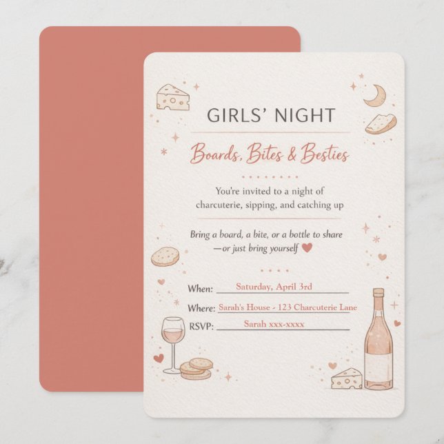 Invitation pour une soirée charcuterie entre fille (Devant / Derrière)