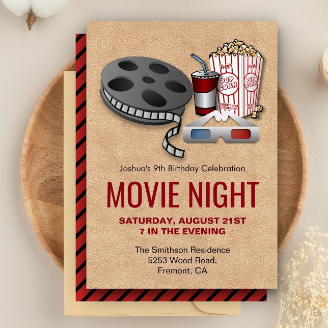 Invitation pour une soirée cinéma d'anniversaire r (Créateur téléchargé)