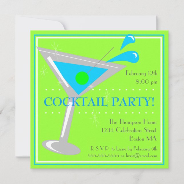 Invitation pour une soirée cocktail Blue Martini (Devant)