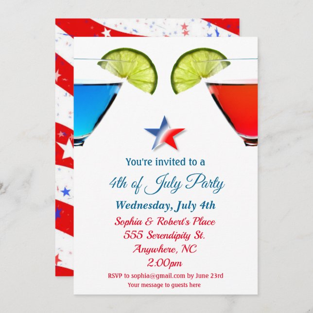 Invitation pour une soirée cocktail du 4 juillet (Devant / Derrière)