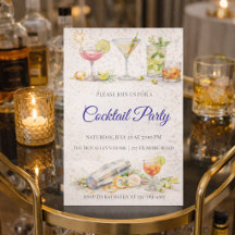 Invitation pour une soirée cocktail écriture bleue