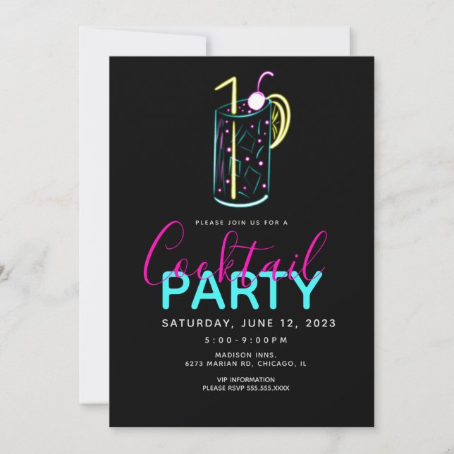 Invitation pour une soirée cocktail Mojito Neon Ar (Devant)