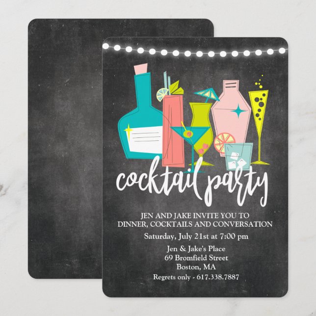 Invitation pour une soirée cocktail rétro (Devant / Derrière)