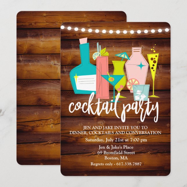 Invitation pour une soirée cocktail rétro (Devant / Derrière)