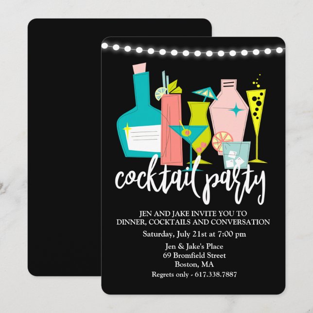 Invitation pour une soirée cocktail rétro (Devant / Derrière)