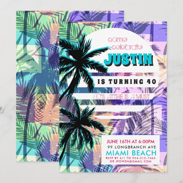 Invitation pour une soirée d'anniversaire à Miami  (Devant / Derrière)