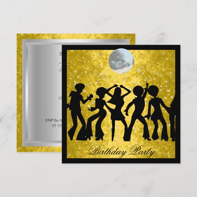 Invitation pour une soirée d'anniversaire Disco 70 (Devant / Derrière)