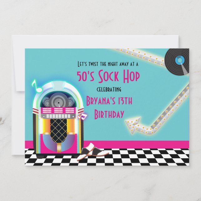 Invitation pour une soirée dansante Sock Hop sur u (Devant)