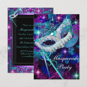 Invitation pour une soirée de bal masqué violet et