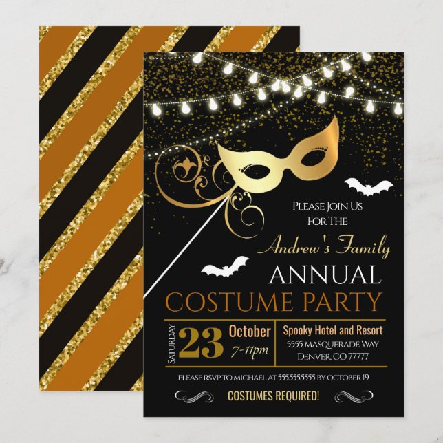 Invitation pour une soirée de costumes de masquera (Devant / Derrière)