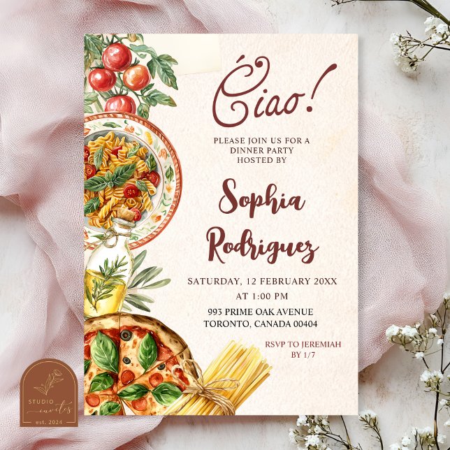 Invitation pour une soirée de dîner italien Ciao (Créateur téléchargé)