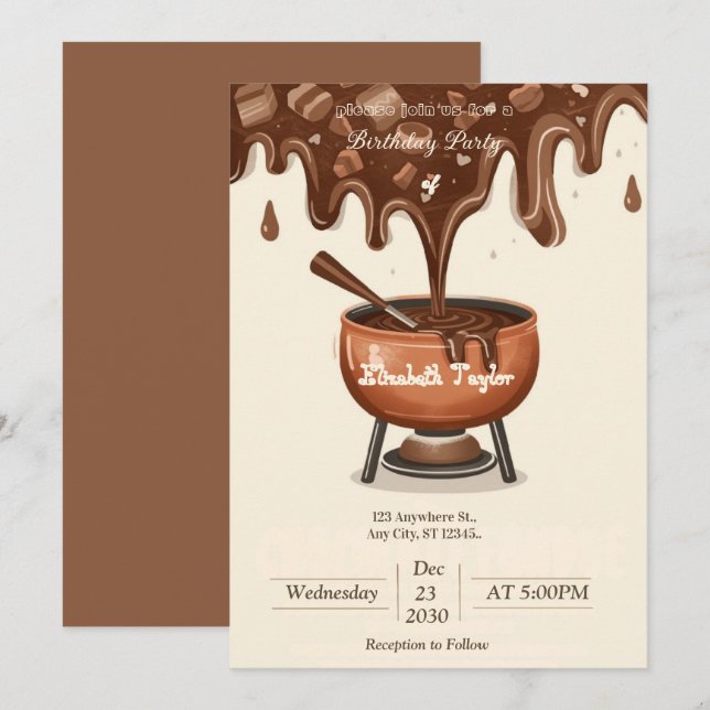 Invitation pour une soirée de fondue au chocolat – (Devant / Derrière)
