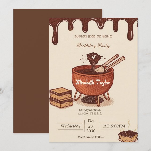 Invitation pour une soirée de fondue au chocolat – (Devant / Derrière)