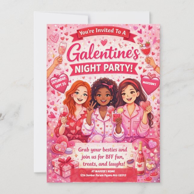 Invitation pour une soirée de Galentine's Night ro (Devant)