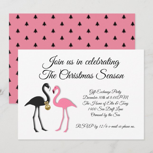 Invitation pour une soirée de Noël aux flamants ro (Devant / Derrière)