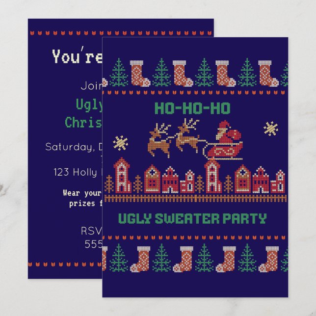 Invitation pour une soirée de Noël avec un pull mo (Devant / Derrière)