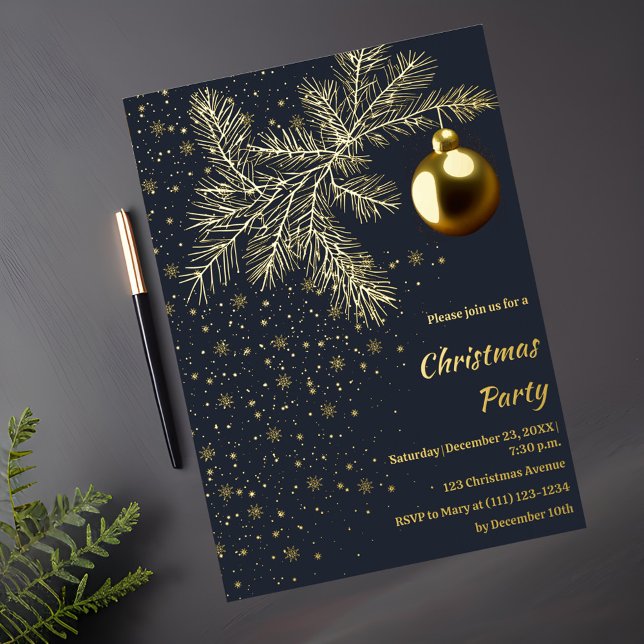 Invitation pour une soirée de Noël bleu foncé et o (Créateur téléchargé)