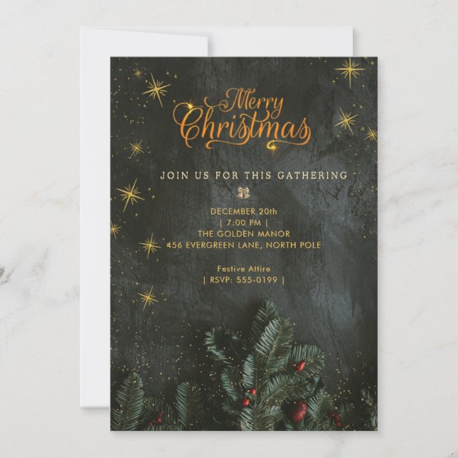 Invitation pour une Soirée de Noël Étoilée Noire e (Devant)