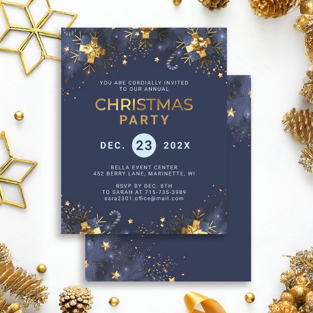 Invitation pour une soirée de Noël Navy Gold (Créateur téléchargé)