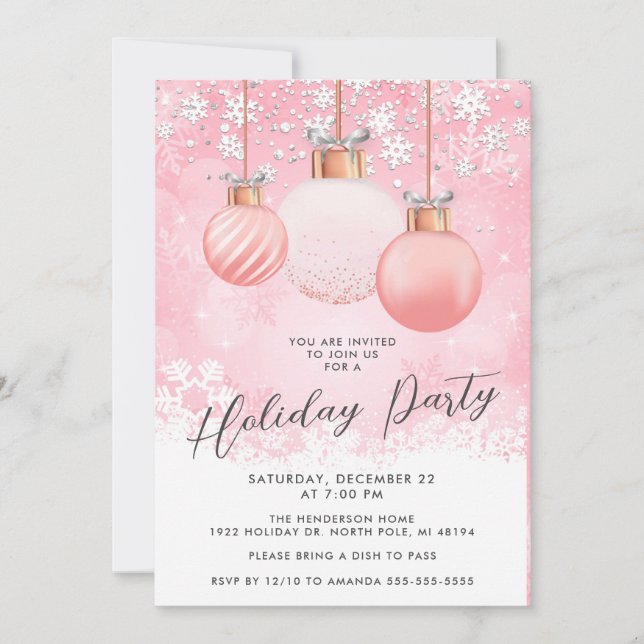 Invitation pour une soirée de Noël rose  (Devant)