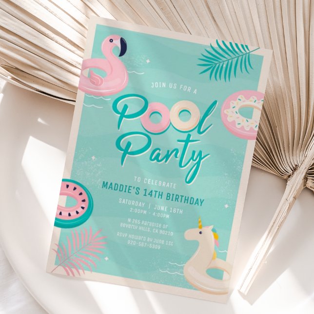 Invitation pour une Soirée de Piscine d'Été Tropic (Créateur téléchargé)