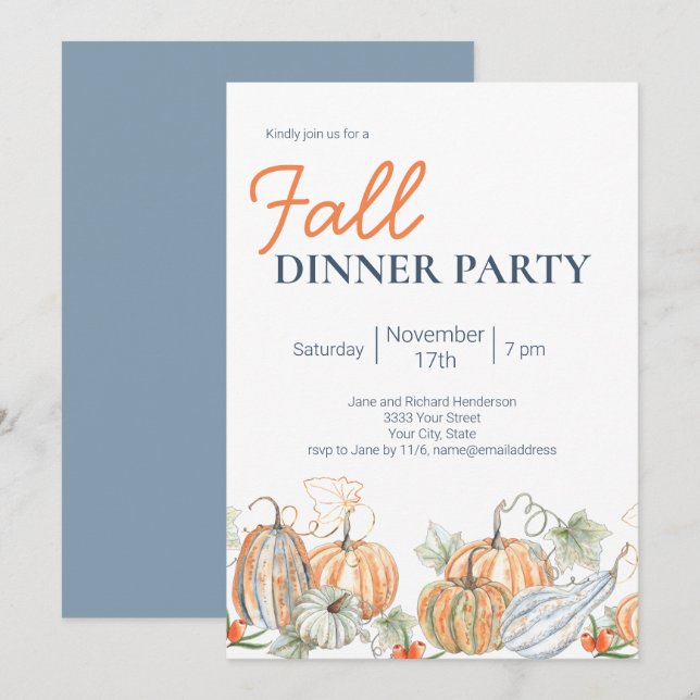 Invitation pour une soirée dîner de pumpkin modern (Devant / Derrière)