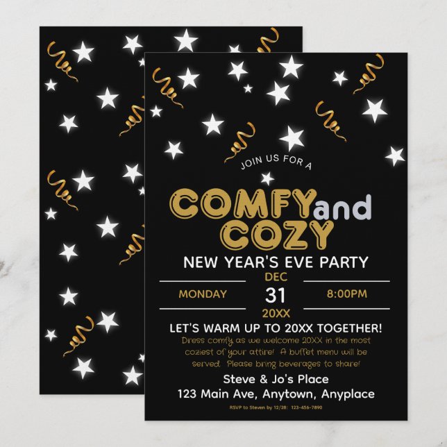 Invitation pour une soirée du Nouvel An confortabl (Devant / Derrière)