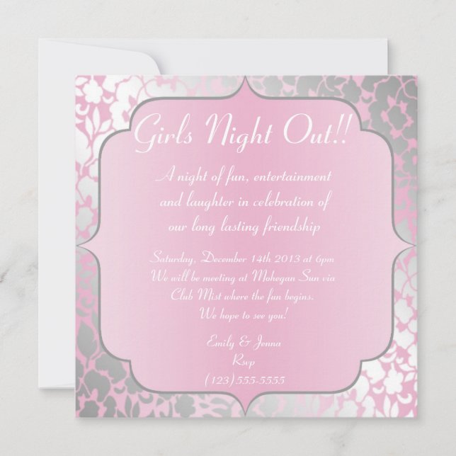 Invitation pour une soirée entre filles rose bébé  (Devant)