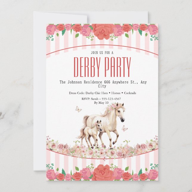 Invitation pour une soirée filles Derby Fleurs ros (Devant)