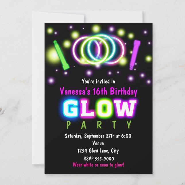 Invitation pour une soirée GLOW Anniversaire néon  (Devant)