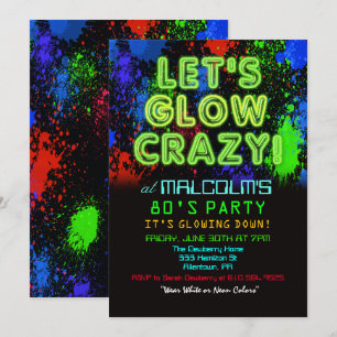 Invitation pour une soirée glow des années 80
