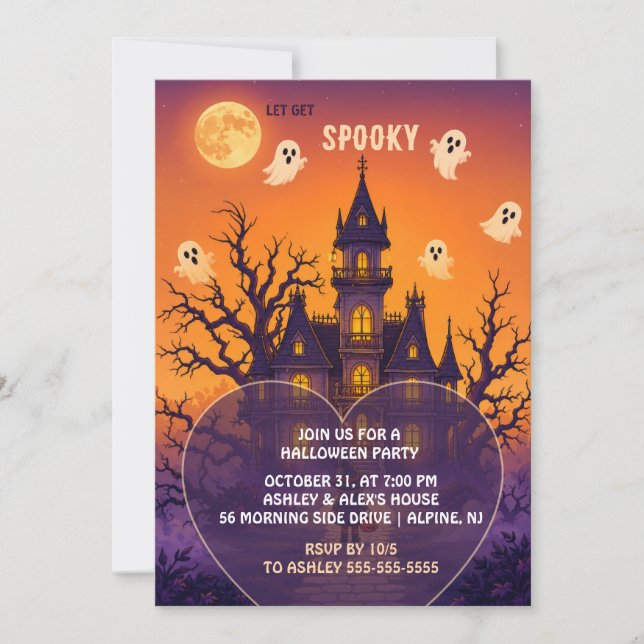Invitation pour une soirée Halloween dans un manoi (Devant)