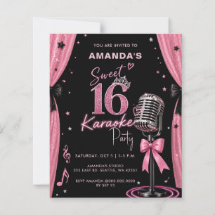 Invitation pour une soirée karaoke glamour rose po