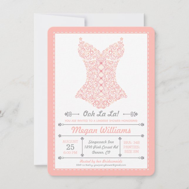 Invitation pour une soirée lingerie rose Ooh La La (Devant)