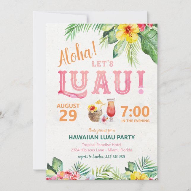 Invitation pour une soirée luau hawaïenne Aloha (Devant)