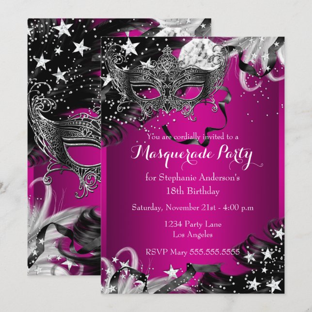 Invitation pour une soirée masquée magique à étinc (Devant / Derrière)