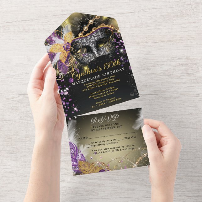 Invitation pour une soirée masquée TOUT EN UN  (Déchirure)