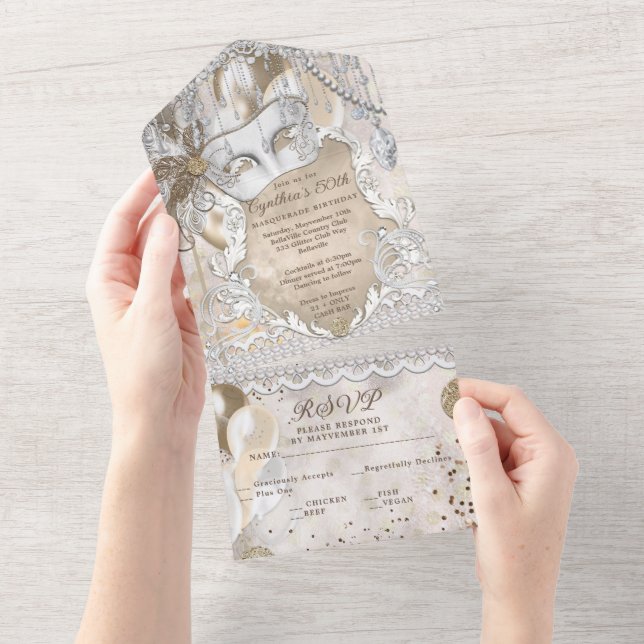 Invitation pour une soirée masquée TOUT EN UN  (Déchirure)
