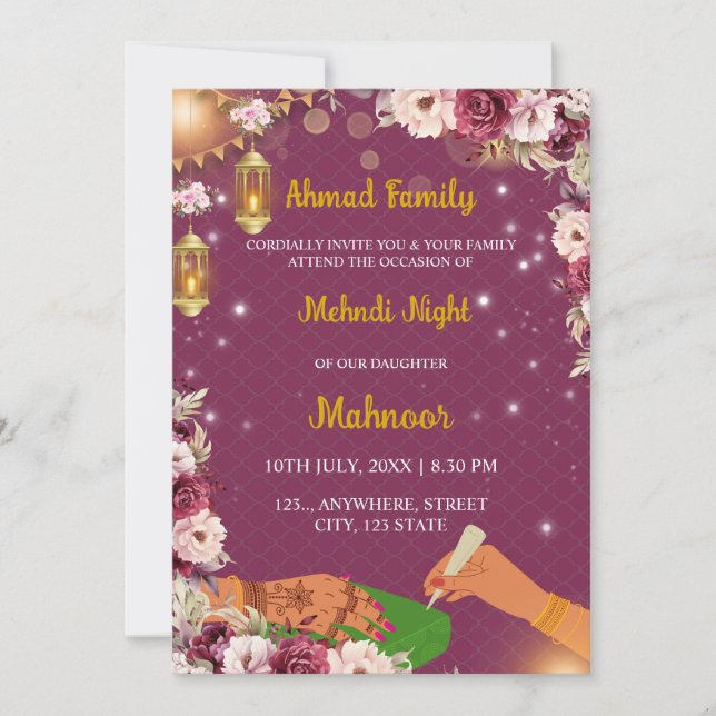 Invitation pour une soirée Mehndi musulmane, Invit (Devant)