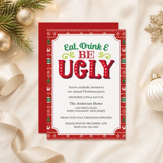 Invitation pour une soirée moderne avec des pulls  (Modern Ugly Christmas Sweater Party Invitation)