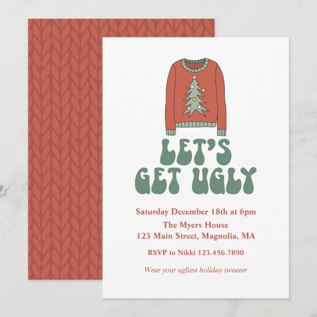 Invitation pour une soirée pull de Noël moche rétr (Devant / Derrière)