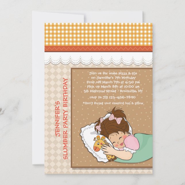 Invitation pour une soirée pyjama d'anniversaire d (Devant)