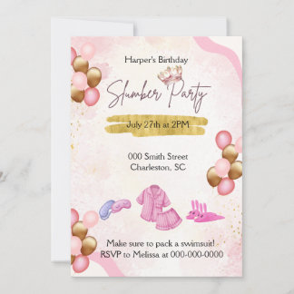 Invitation pour une soirée pyjama rose et or
