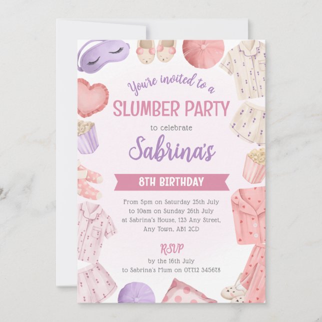 Invitation pour une soirée pyjama rose - Fête de n (Devant)