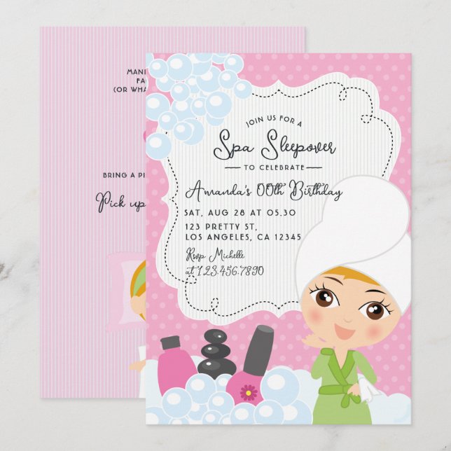 Invitation pour une soirée pyjama Spa pour filles (Devant / Derrière)