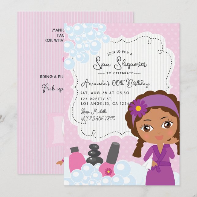 Invitation pour une soirée pyjama Spa pour filles  (Devant / Derrière)